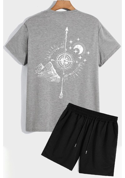 Uyguntarz Pusula Şort T-shirt Eşofman Takımı Gri