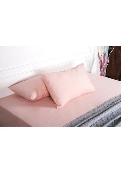 Flora %100 Pamuk Pudra Pembe Lastikli Çarşaf & Yastık Takımı 3 Parça - 1479 Renkli
