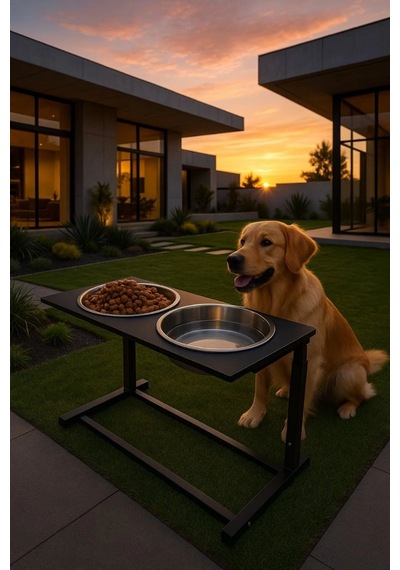 Reyo Ok-ay Store Aybisev 2 Model Xl Büyük Irk Köpekler İçin Yüksekliği Ayarlanabilir Mama Su Standı Siyah