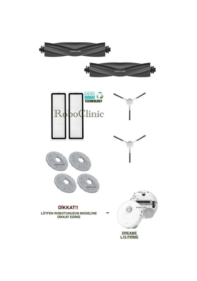 Dreame L10 Prime Robot Süpürge Uyumlu Yedek Fırça, Hepa Filtre, Mop Seti-10 Parça