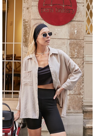 Jument Kadın Likrasız Keten Kumaş Yakalı Cepli Düşük Omuzlu Salaş Oversize Tunik Gömlek-bej Bej Jument Kadın Likrasız Keten Kumaş Yakalı Cepli Düşük Omuzlu Salaş Oversize Tunik Gömlek-bej Bej