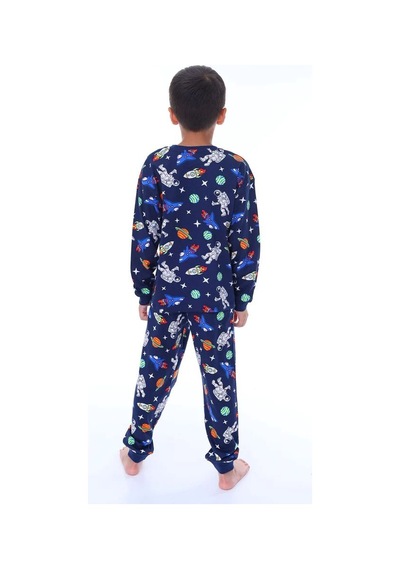 Zuzunga Astronot Temalı Pamuk Unisex Çocuk Pijama Takımı Lacivert