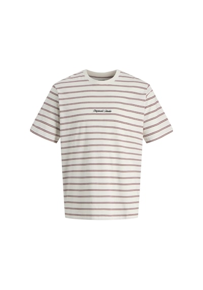 Jack & Jones Jornorrebro Çizgili Erkek Tişört Bisiklet Yaka Kısa Kollu Krem