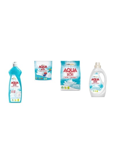 Aquabor Doğal Mineralli Elde Bulaşık + Tablet + 4 Kg Beyaz + Sıvı Beyaz 4 Lü Set