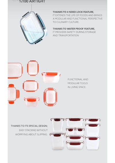 3'lü Master Kare Saklama Kabı Seti, 900ml-1500ml-2400ml, Şeffaf Çok Renkli