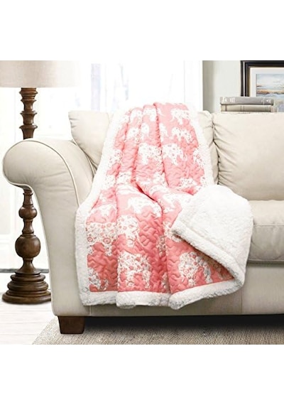 Lush Decor Fil Geçit Töreni Bulanık Tersinir Sherpa Battaniye, 152 Cm X 127 Cm, Gri Ve Beyaz Açik Gri