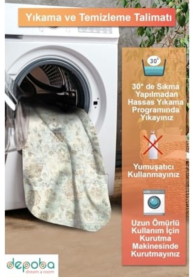Şönil Kaymaz Doğal Pamuk Tabanlı Yıkanabilir Antibakteriyel Çevre Dostu Salon Halısı 160x230 Diğer