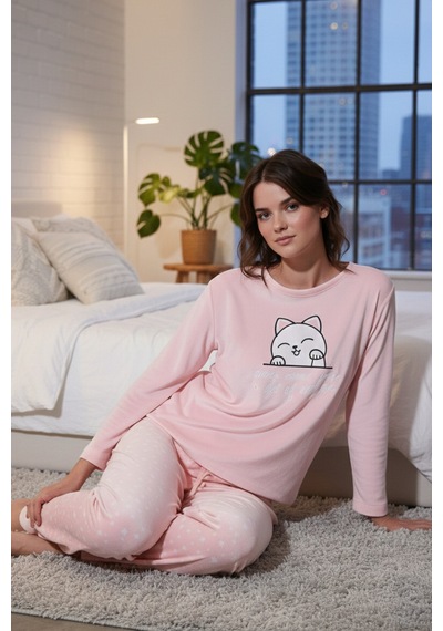 Lela Desenli Regular Fit Bisiklet Yaka Uzun Kollu Bayan Pijama Takımı 65713312 Pembe Lela Desenli Regular Fit Bisiklet Yaka Uzun Kollu Bayan Pijama Takımı 65713312 Pembe