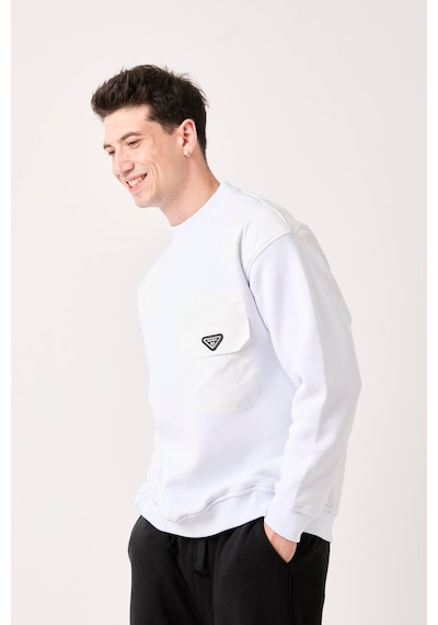 X-4006 Garni Detaylı Üç İplik Şardonlu Sweat Beyaz