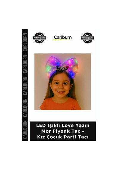 Led Işıklı Love Yazılı Mor Fiyonk Taç Kız Çocuk Parti Tacı Kostüm Detayı Göz Alıcı Şıklık Katıcı +3