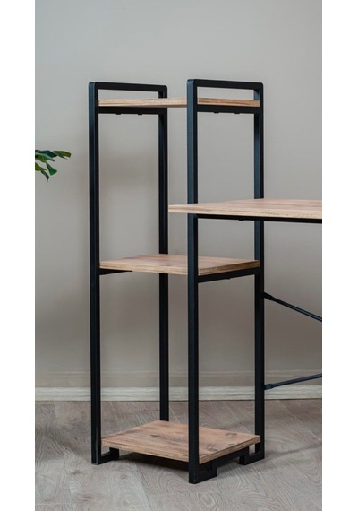 Raflı Çalışma Masası Kitaplıklı Bilgisayar Masası Metal Ayaklı Home Office Ofis Masası Siyah - Siyah Raflı Çalışma Masası Kitaplıklı Bilgisayar Masası Metal Ayaklı Home Office Ofis Masası Siyah - Siyah