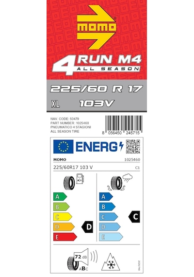 Momo 225/60 R17 103V XL M4 Four Season Dört Mevsim Lastiği 2025