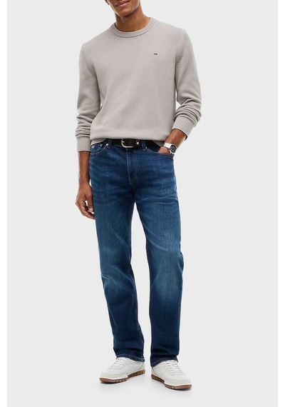 Tommy Jeans Logolu Pamuklu Slim Fit Bisiklet Yaka Örme Kazak Erkek Kazak Dm0dm21787 Pke Gri