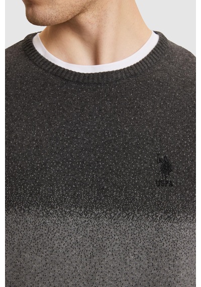 U.S. Polo Assn. Erkek Antrasit Bisiklet Yaka Regular Fit %100 Pamuk Geçişli Renkli Kazak 50327453-vr006