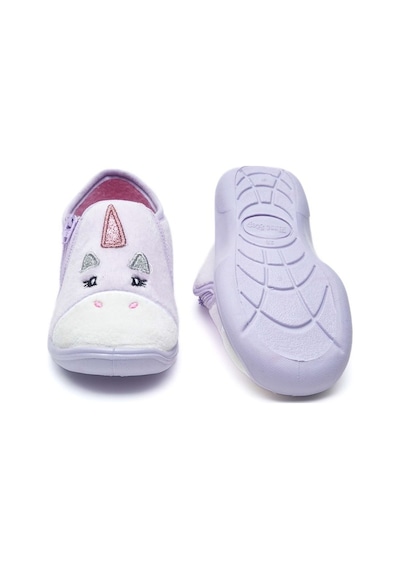 Unicorn Fermuarlı Kadife Panduf Lila