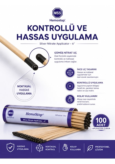 Nitrate Applicator 100'lü Kutu Profesyonel Gümüş Nit Rat Çubuğu