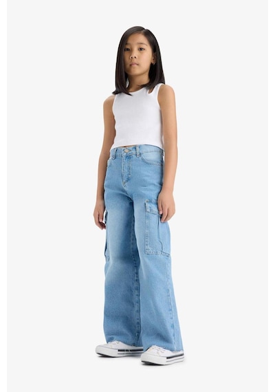 Defacto Kız Çocuk Wide Leg Kargo Geniş Paça Jean Pantolon E5878a825aunm39 Mavi