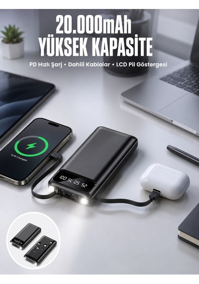 Powerbank 20.000 Mah Dijital Göstergeli Lcd Ekran Rbank3-1-dbd7b