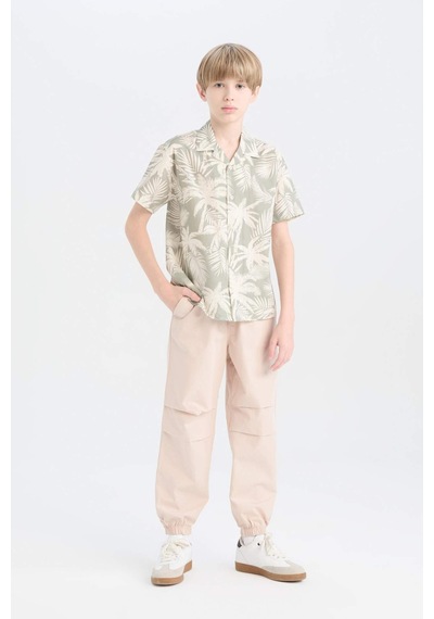 DeFacto Erkek Çocuk Oversize Geniş Kalıp Polo Yaka Palmiye Desenli Kısa Kollu Gömlek D7780A825SMGN497