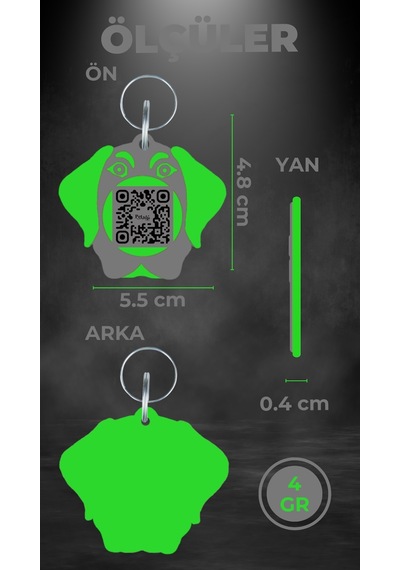 Petjoo 26.Hertz Yeşil-Gri Qr'lı Köpek Künyesi