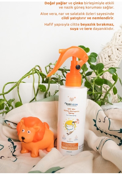 Baby İcon Organik Vegan Anne Ve Çocuk Nemlendirici Güneş Koruyucu Sprey Suya Dayanıklı Uva Uvb Spf 50+200ml