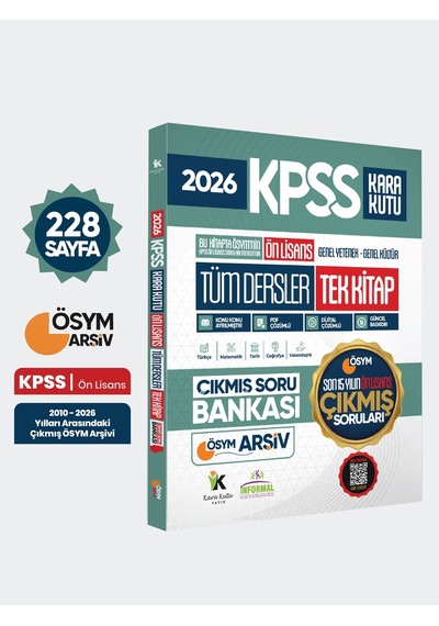 2026 Fullönlisans Kpss ÖSYM Tüm Dersler Tek Kitap Soru Bankası Son 15yıl Çözümlü(sadece Ön Lisans)