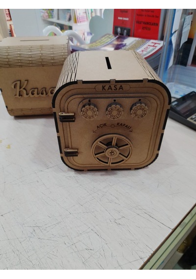 Ahşap Kumbara Şifreli Kasa 4 MM Mdf Kahverengi 17 18 16,5 Cm Büyük