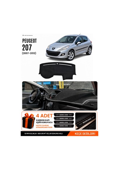 Peugeot 207 2007-2012 Uyumlu Torpido Koruma, Torpido Örtüsü, Torpido Kılıfı - Siyah-gri - Pe005