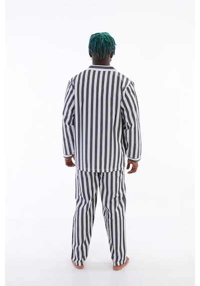 Modadua Kocabey 4007 Uzun Kol Çizgili Gaffur Erkek Pijama Takım Antrasit