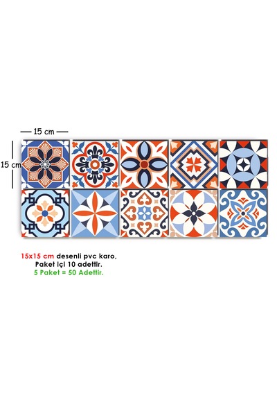 Kendinden Yapışkanlı Karma Meksika Desenli Pvc Karo 15x15 Cm 5 Li Paket