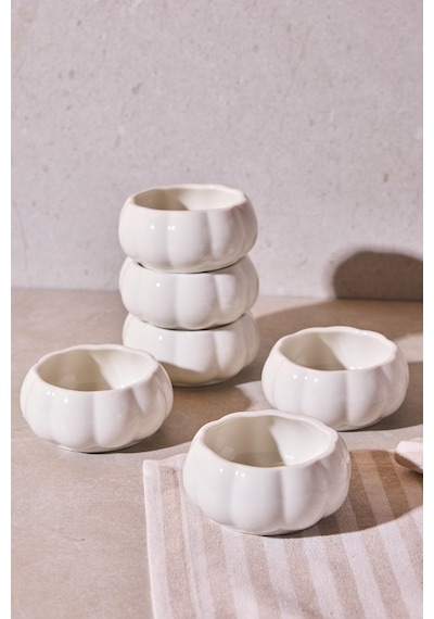 Pumpkin 6'lı Çerezlik Sosluk Çok Amaçlı Ergonomik Tasarım Dekoratif Sosluk Ve Kase Beyaz Beyaz