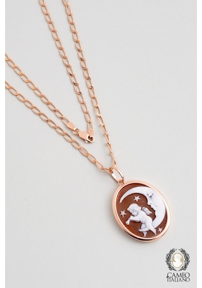 So Chic Cameo Italiano Ay Ve Melek 18 Ayar Rose Altın Kaplama 49 Cm Gümüş Madalyon Kolye Rose