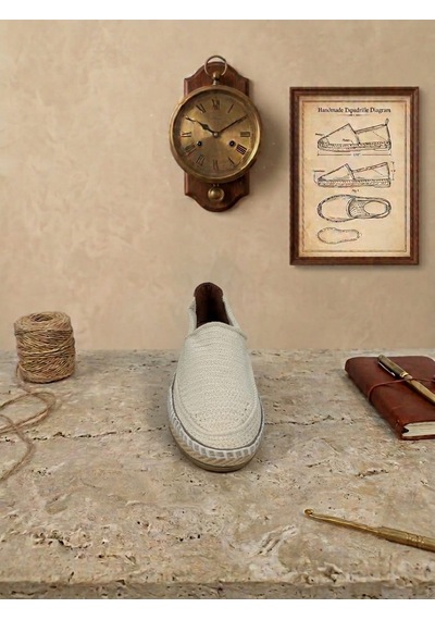 Orifkozmo %100 El Yapımı El Örgüsü Erkek Espadril & Hafif Casual Yazlık Ayakkabı Bej