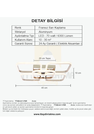 Tt302-4+1-fsr Kare Tt Ayd 3 Renk Işık Led Avize Rosegold