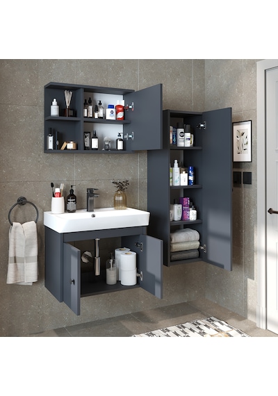 Ada Lavabolu Banyo Alt Dolabı + Banyo Üst Dolabı + Boy Dolabı Ant Antrasit Ada Lavabolu Banyo Alt Dolabı + Banyo Üst Dolabı + Boy Dolabı Ant Antrasit
