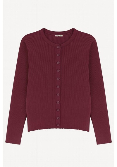 Hiccup Mixray Düğmeli Slim Fit Yivli Örgü Hırka Bordo Kırmızı 0g