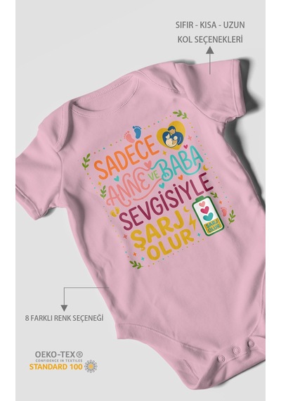Morivokids Anneye Ve Babaya Özel Kısa Kollu Bebek Body %100 Pamuk Koyu Pembe