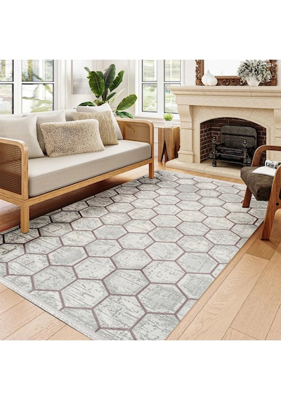 Bespoky Argilla Geometrik Modern Salon Halısı Makine Dokuma Gri - Açık Gri - 15534k