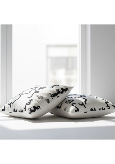 Soyut Desenli Dekoratif Kırlent Kılıfı Siyah Beyaz Modern Tasarım 45 X 45 Cm Siyah-Beyaz