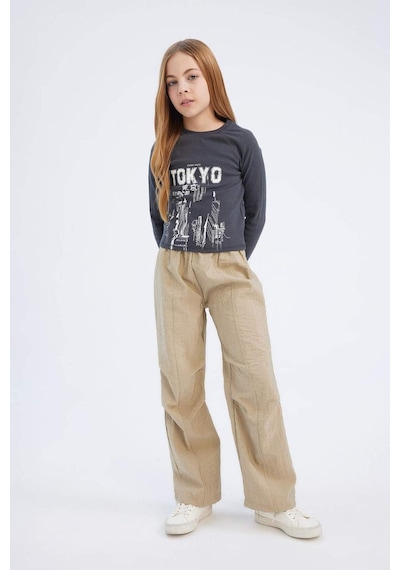 DeFacto Kız Çocuk Beli Lastikli Düz Paça Paraşüt Pantolon D7605A825SMBG414 Bej