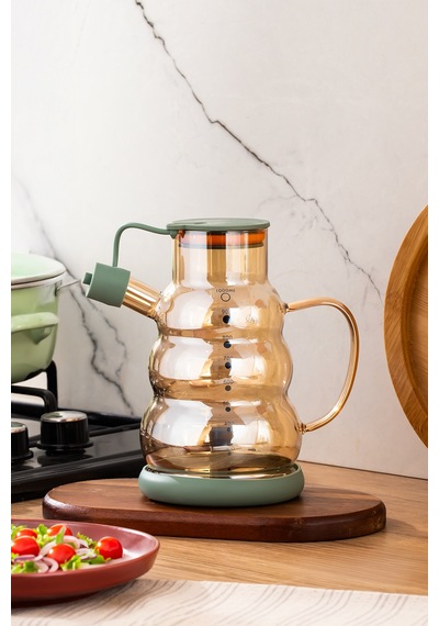 Porsima 3617 Kapaklı Borosilikat Cam Yağlık Sirkelik Yağdanlık 1000ml Yeşil Yeşil