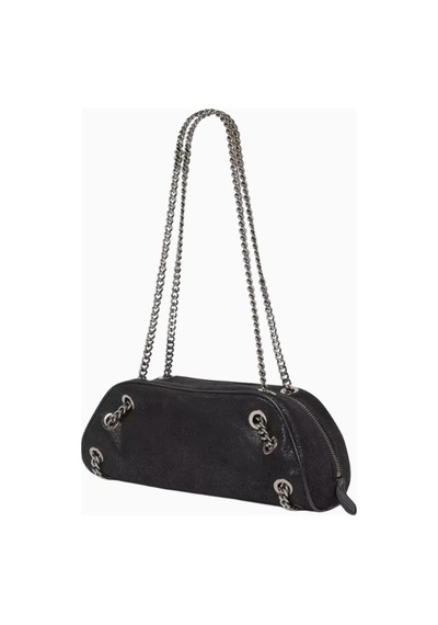Stella Mccartney Eco Shaggy Deer Vegan Falabella, Zincir Detaylı Bowling Omuz Çantası Siyah