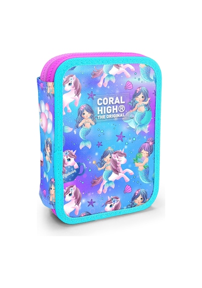 Coral High Kids Mor Pembe Unicorn Deniz Kızı Desenli Çift Katlı Kalem Çanta 11138 Lila