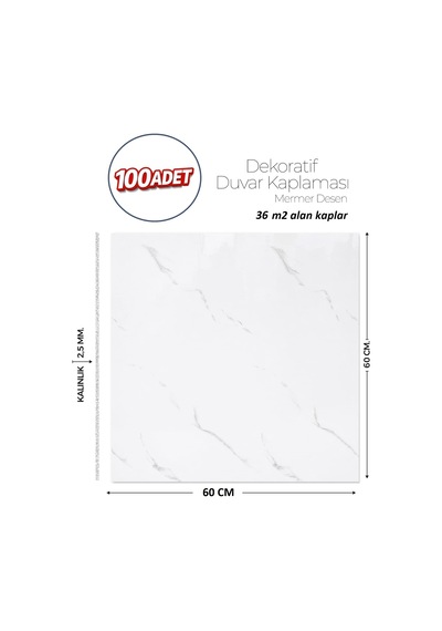 60x60 Cm Kendinden Yapışkanlı Duvar,banyo,tezgah Arası Beyaz Mermer-100 Adet Lls014-60-100