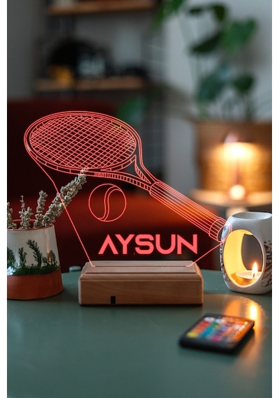Kişiye Özel 3D Tenis Ve Tenis Topu Masaüstü Hediyelik Led Lamba
