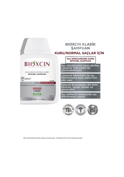 Bioxcin Kuru ve Normal Saçlar için Saç Dökülmesine Karşı Şampuan 300 ML