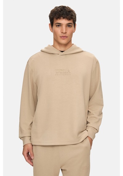Ucla Wınfrey Koyu Bej Kapüşonlu Gofre Baskı Standard Fit Erkek Sweatshirt Koyu Bej