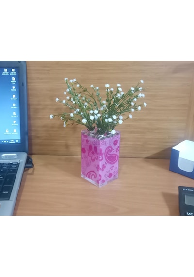 Vazoda Çiçek Dekoratif Beyaz Yapay Çiçek Vazo Dahil Pembe 7 x 7 x 17 CM
