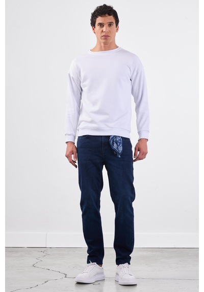 Dufy Beyaz Bisiklet Yaka Regular Fit Erkek Sweatshirt Beyaz