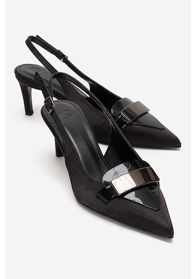 Luvishoes Sollenne Siyah Saten Tokalı Kadın Topuklu Ayakkabı
